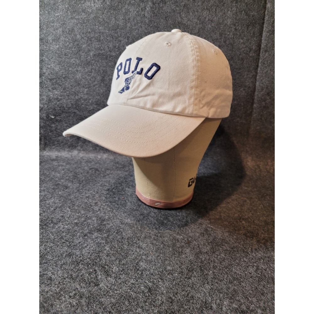 Polo Ralph Lauren P-Wing Winged Foot White Chino Cap Adjustable Leather Strap